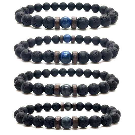 Stone Beaded 8mm Black Volcanic Stone Glitter Lapis Lazuli Men's Buddha Bead Bracelet 1623985683405