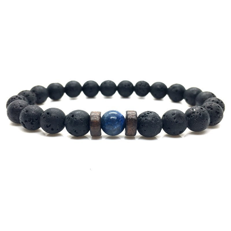 Stone Beaded 8mm Black Volcanic Stone Glitter Lapis Lazuli Men's Buddha Bead Bracelet 1623985683407