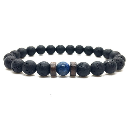 Stone Beaded 8mm Black Volcanic Stone Glitter Lapis Lazuli Men's Buddha Bead Bracelet 1623985683407