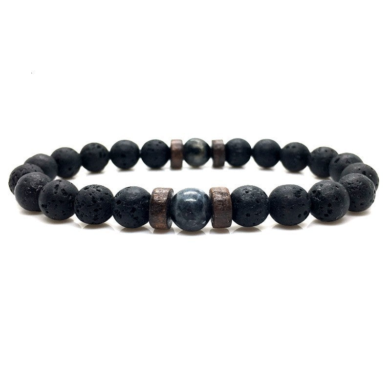 Stone Beaded 8mm Black Volcanic Stone Glitter Lapis Lazuli Men's Buddha Bead Bracelet 1623985683409