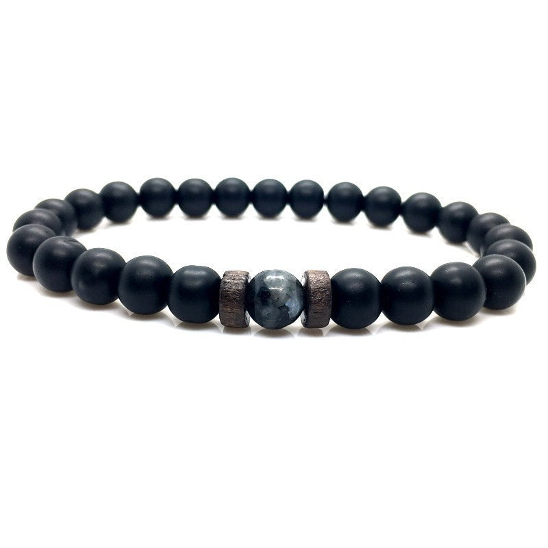 Stone Beaded 8mm Black Volcanic Stone Glitter Lapis Lazuli Men's Buddha Bead Bracelet 1623985683716