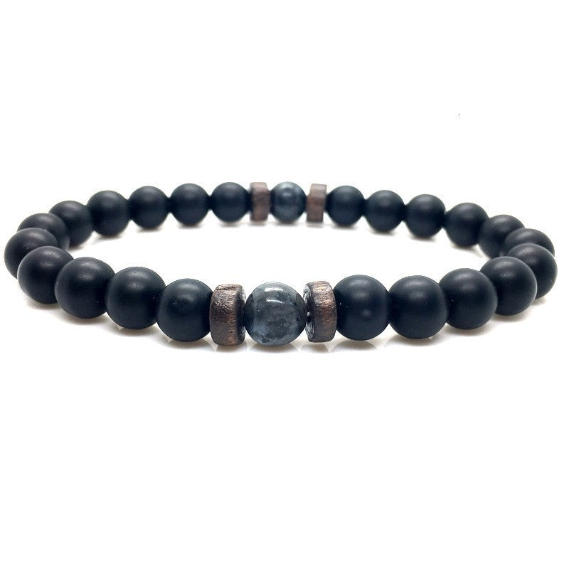 Stone Beaded 8mm Black Volcanic Stone Glitter Lapis Lazuli Men's Buddha Bead Bracelet 1623985683723