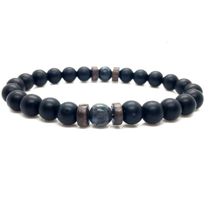 Stone Beaded 8mm Black Volcanic Stone Glitter Lapis Lazuli Men's Buddha Bead Bracelet 1623985683723