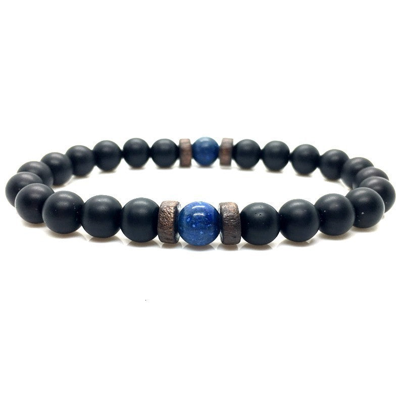 Stone Beaded 8mm Black Volcanic Stone Glitter Lapis Lazuli Men's Buddha Bead Bracelet 1623985683727