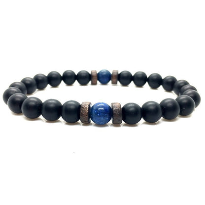 Stone Beaded 8mm Black Volcanic Stone Glitter Lapis Lazuli Men's Buddha Bead Bracelet 1623985683727