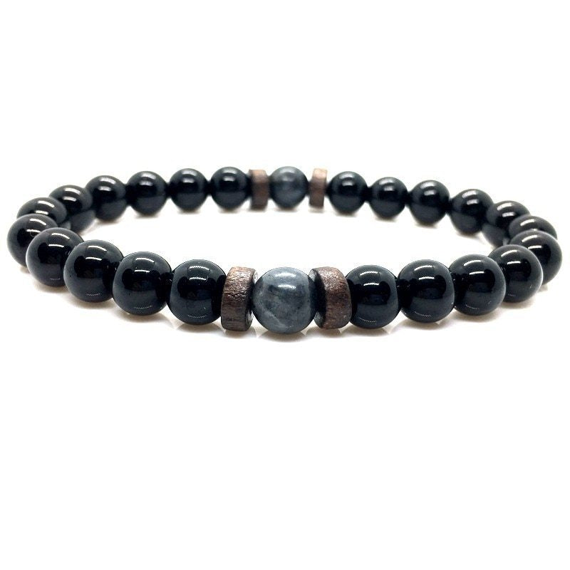 Stone Beaded 8mm Black Volcanic Stone Glitter Lapis Lazuli Men's Buddha Bead Bracelet 1623985683730