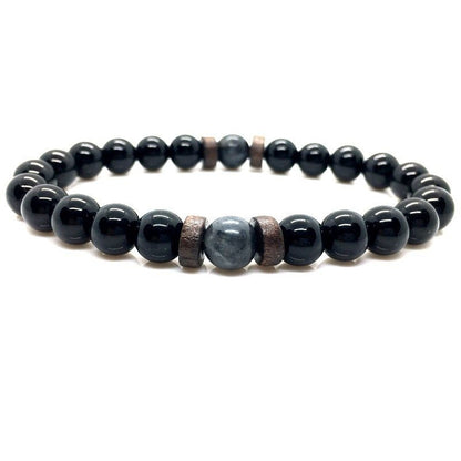 Stone Beaded 8mm Black Volcanic Stone Glitter Lapis Lazuli Men's Buddha Bead Bracelet 1623985683730
