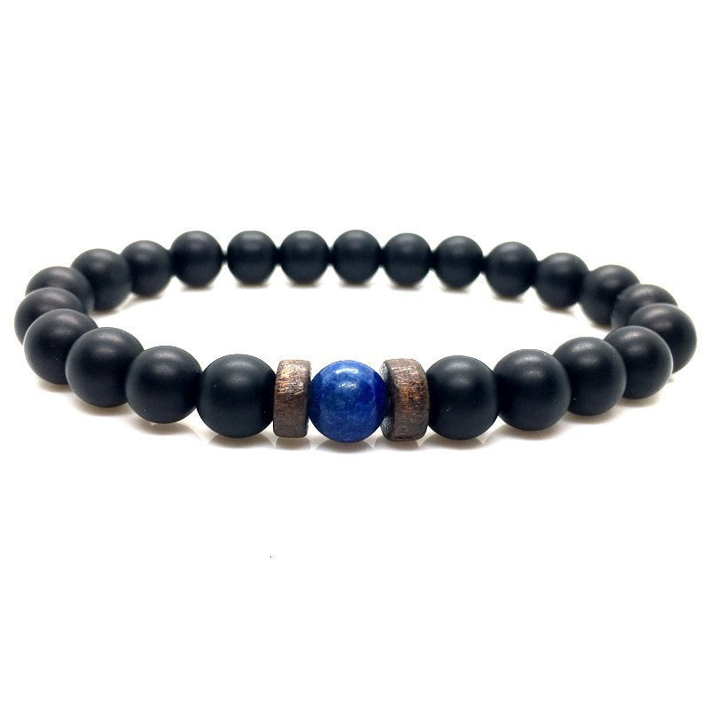 Stone Beaded 8mm Black Volcanic Stone Glitter Lapis Lazuli Men's Buddha Bead Bracelet 1623985683762