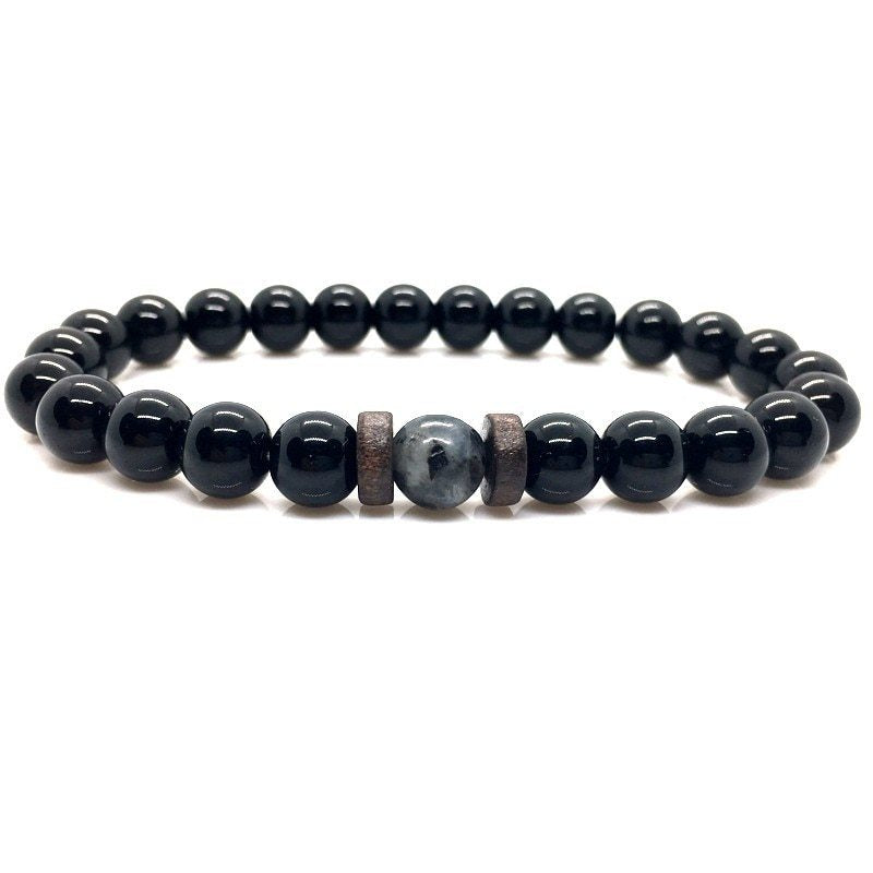 Stone Beaded 8mm Black Volcanic Stone Glitter Lapis Lazuli Men's Buddha Bead Bracelet 1623985683763