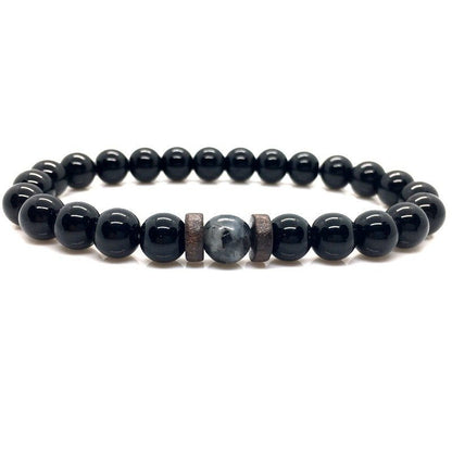 Stone Beaded 8mm Black Volcanic Stone Glitter Lapis Lazuli Men's Buddha Bead Bracelet 1623985683763