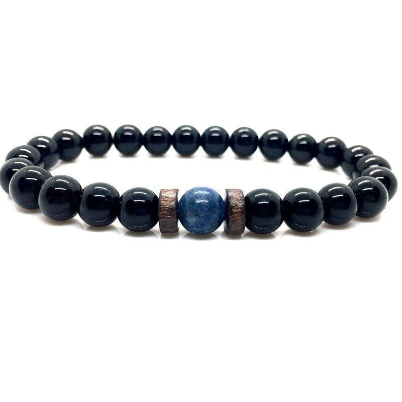 Stone Beaded 8mm Black Volcanic Stone Glitter Lapis Lazuli Men's Buddha Bead Bracelet 1623985684030