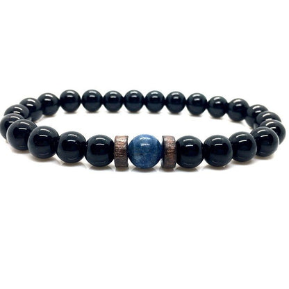 Stone Beaded 8mm Black Volcanic Stone Glitter Lapis Lazuli Men's Buddha Bead Bracelet 1623985684030