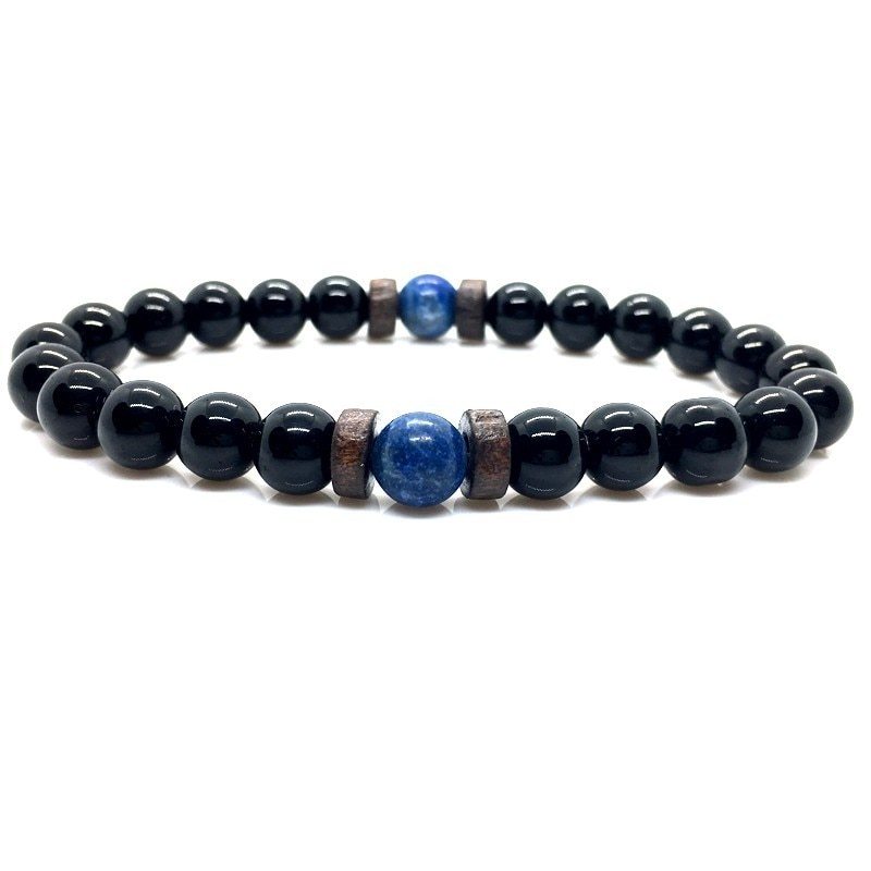 Stone Beaded 8mm Black Volcanic Stone Glitter Lapis Lazuli Men's Buddha Bead Bracelet 1623985684038