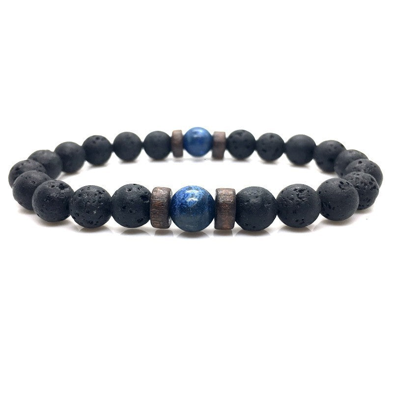 Stone Beaded 8mm Black Volcanic Stone Glitter Lapis Lazuli Men's Buddha Bead Bracelet 1623985762085