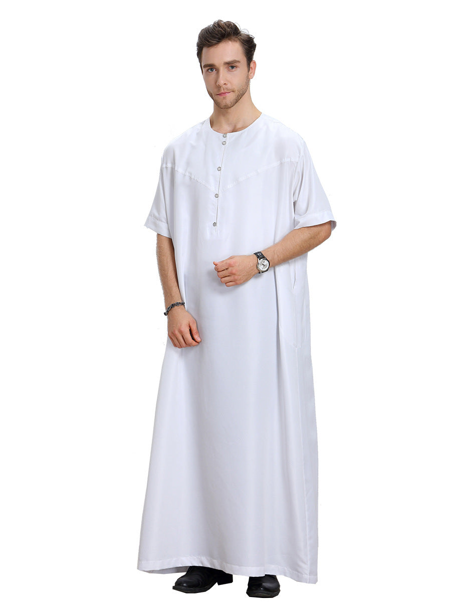 Men's Muslim Arab Short-sleeved Solid Color Robe 1624063448390