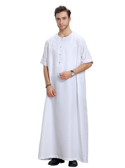 Men's Muslim Arab Short-sleeved Solid Color Robe 1624063448390