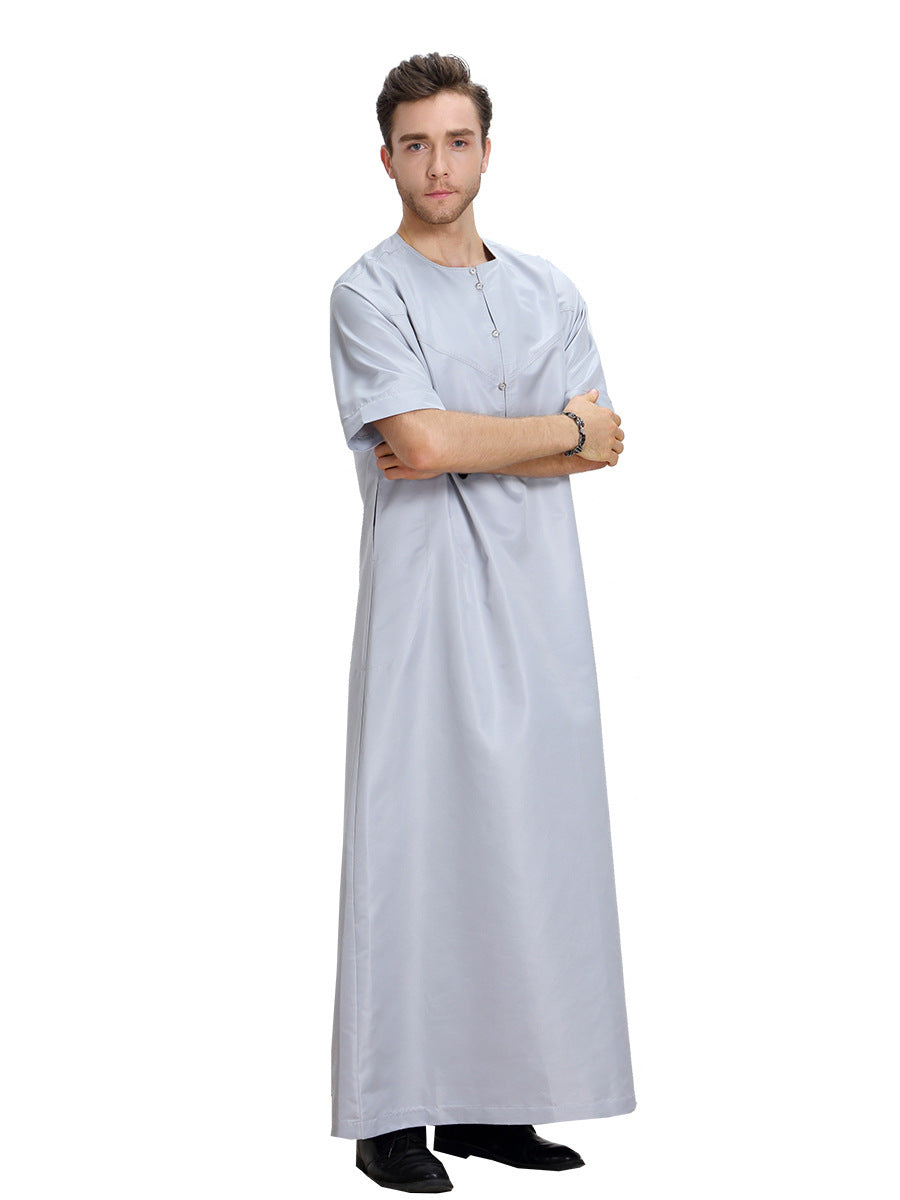 Men's Muslim Arab Short-sleeved Solid Color Robe 1624063448394