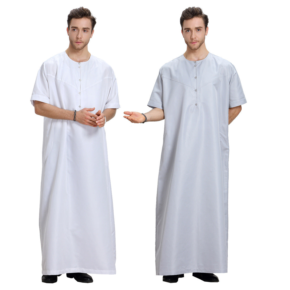 Men's Muslim Arab Short-sleeved Solid Color Robe 1624063448705