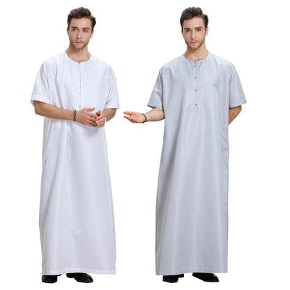 Men's Muslim Arab Short-sleeved Solid Color Robe 1624063448705