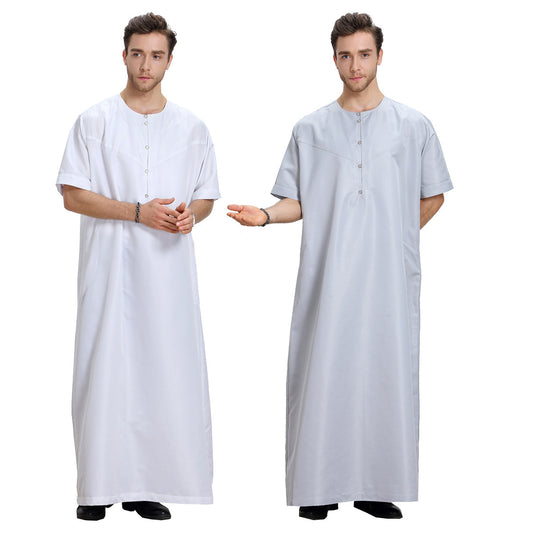 Men's Muslim Arab Short-sleeved Solid Color Robe 1624063448705