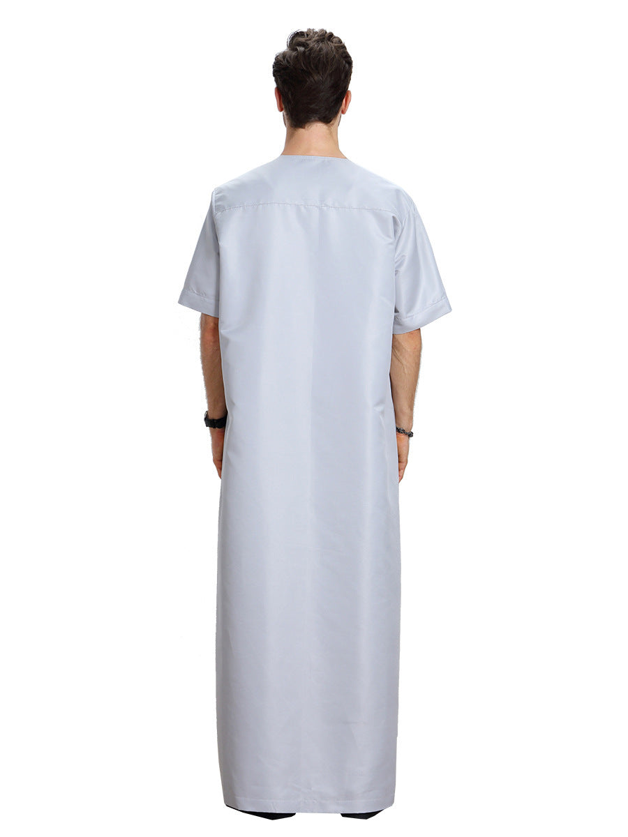 Men's Muslim Arab Short-sleeved Solid Color Robe 1624063448708