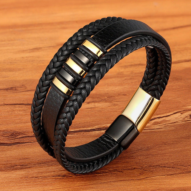 Men's multi-layer braided leather bracelet 1626406396603