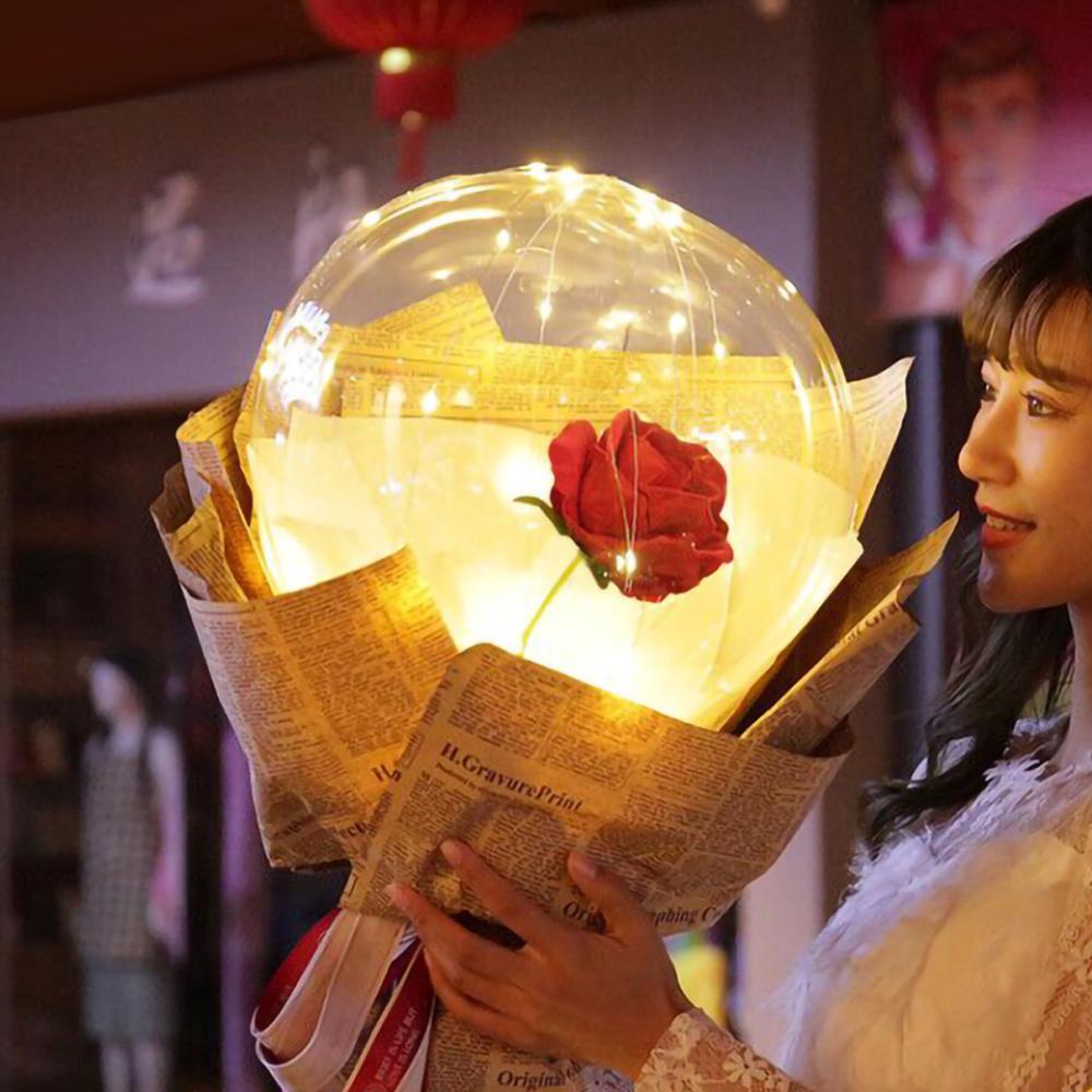 LED Luminous Balloon Rose Bouquet Transparent Bobo Ball Rose 1633242036633