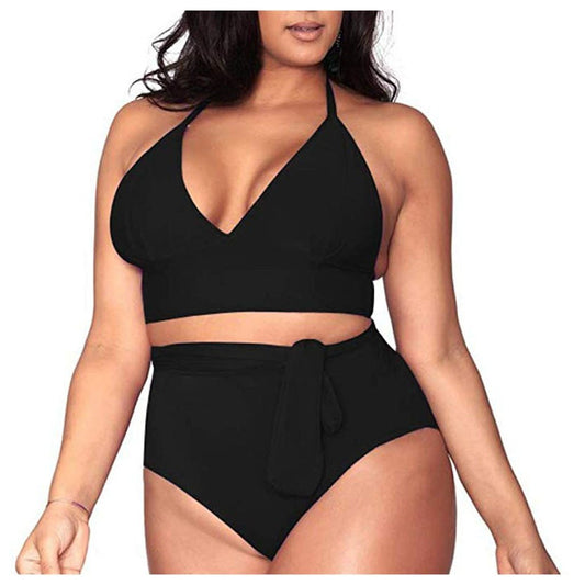 Split large size straps sexy bikini multi-rope belt deep V high waist swimsuit women 16369435951645