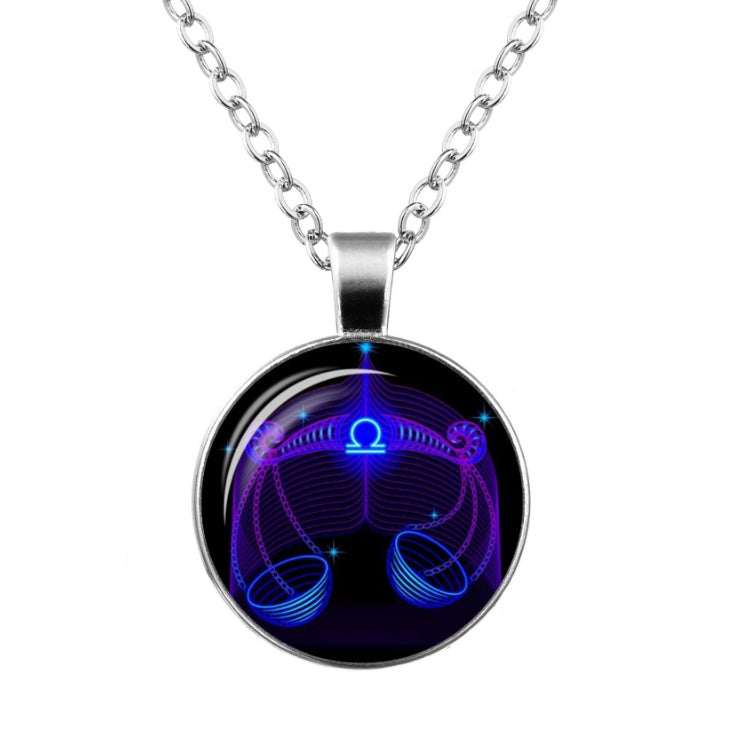 Twelve Constellation Time Gemstone Glass Pendant Necklace 1638419495324