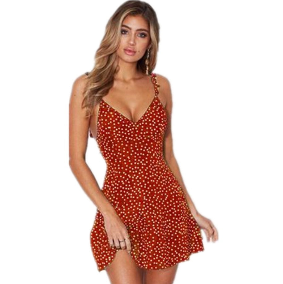 Polka-dot Strappy Dress Women Summer Fashion Beach Sundress 1643307969626