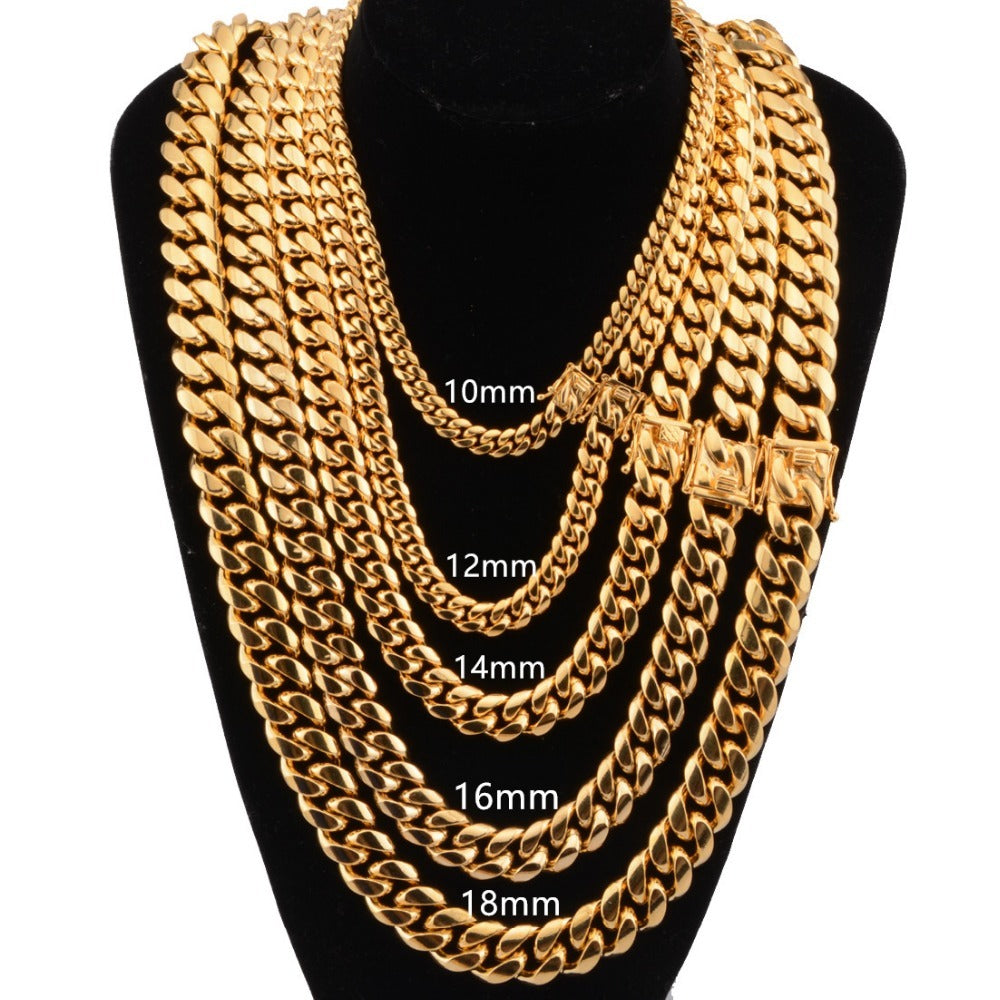 Hot Stainless Steel Link Gold Miami Cuban Border Chain Men Women Jewelry Necklace Or Gift Bracelet Xams 1645915281350