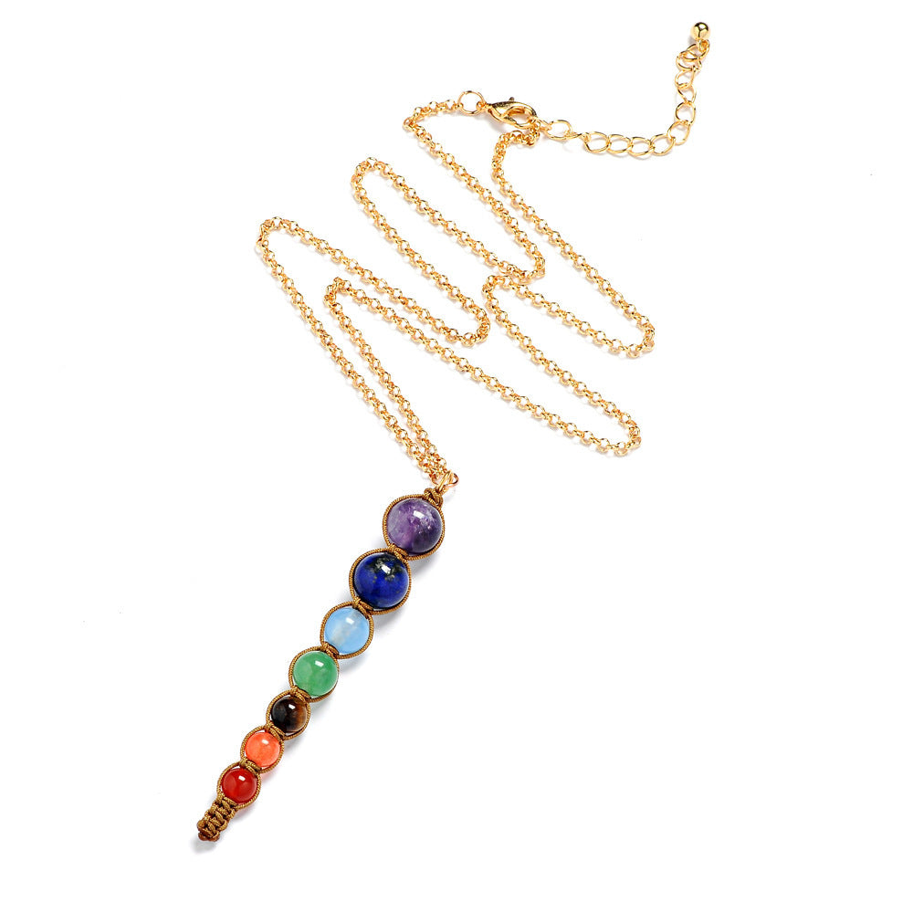 Seven chakra spirit pendulum necklace natural amethyst personality cone necklace 1647851306028