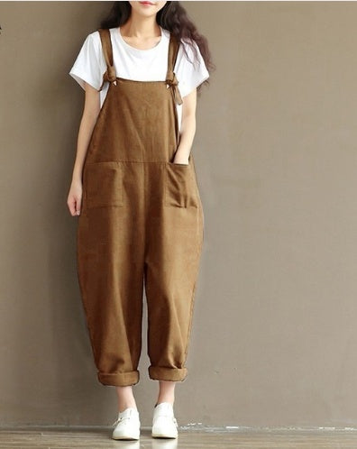 Women's Casual Trousers With Brushed Cotton Suspenders 16481379228190
