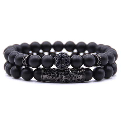 Natural frosted stone micro-inlaid ochre ball long tube double energy bracelet 1660762025160