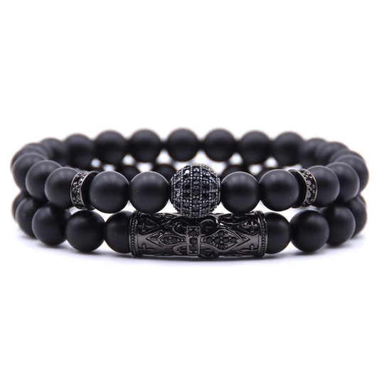 Natural frosted stone micro-inlaid ochre ball long tube double energy bracelet 1660762025160