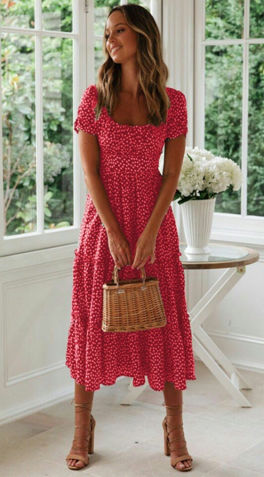 Short sleeved printed fashionable dress 1664000355967