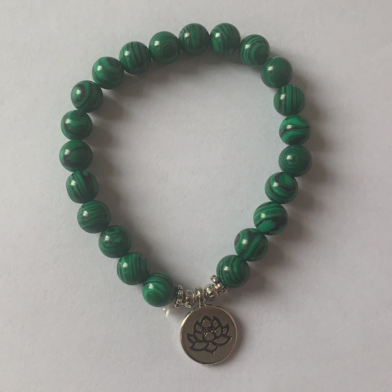 Amazon Hot Explosion Natural Malachite Beaded Bracelet Lotus Buddha Head OHM Yoga Pendant Bracelet 1665145288370