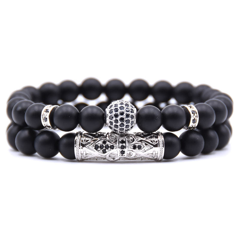 Natural frosted stone micro-inlaid ochre ball long tube double energy bracelet 1665147608355