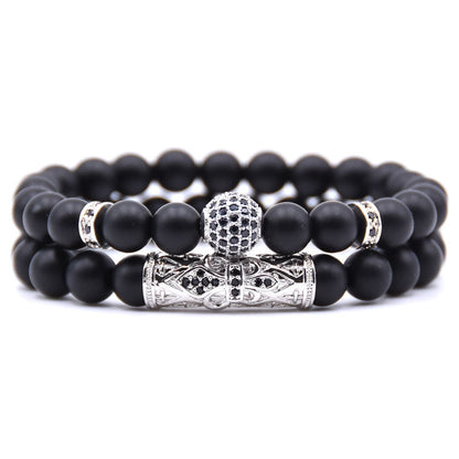 Natural frosted stone micro-inlaid ochre ball long tube double energy bracelet 1665147608355