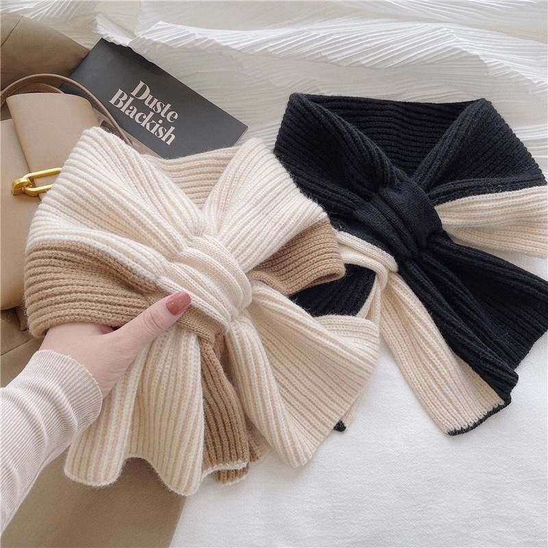 Sweet Color-blocked Knitted Scarf For Women Autumn And Winter Warm Versatile Fashion Scarf For Girls 1666694a 2f40 4ec3 9eab 