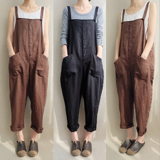 Pants casual pants cotton and linen breathable plus size overalls 1669422742218