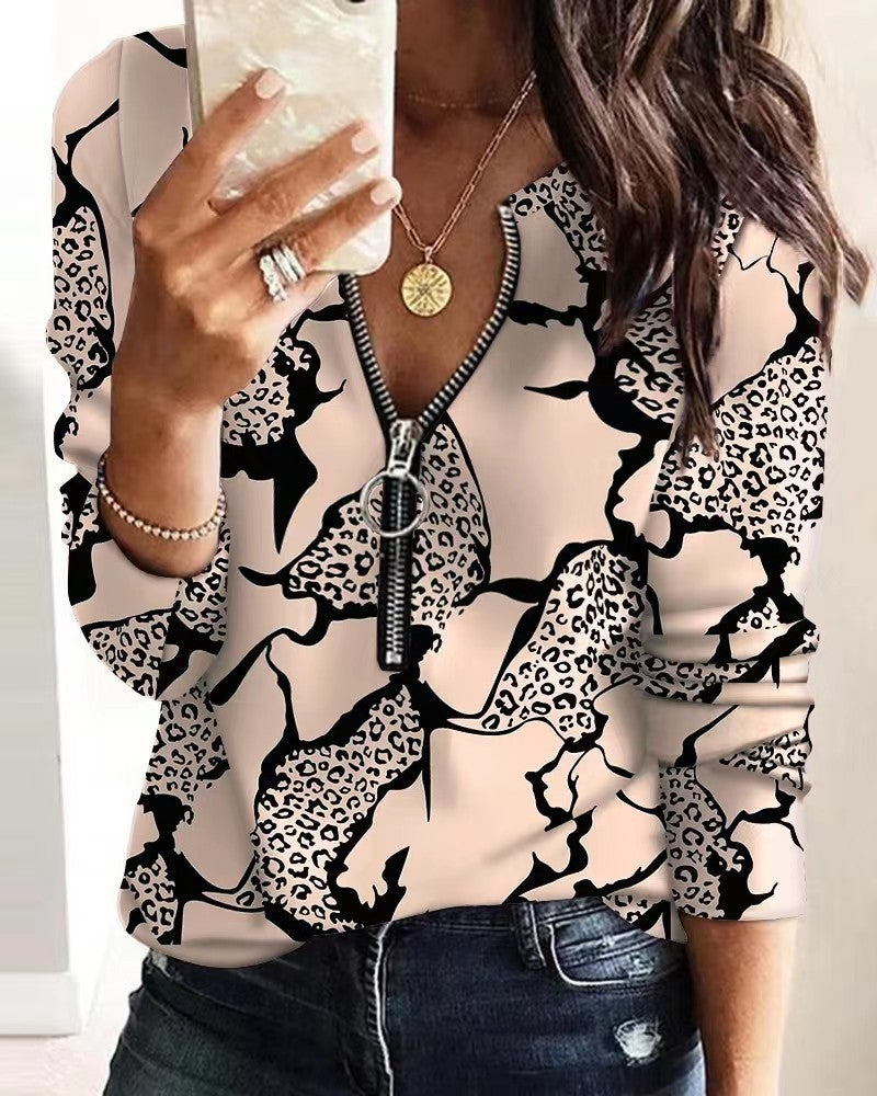 Fashion Printed Long-sleeve Zipper New Casual Women's Top 166be679 0654 4487 9746 dd9fe5565112