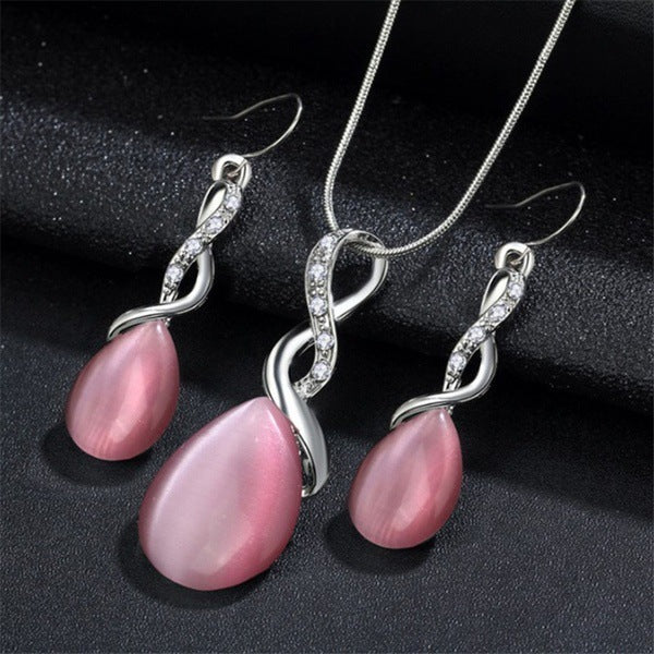 Fashion Opal Jewelry Sets For Woman Cubic zirconia Water Drop Necklace Pendant Earrings Statement Bridal Wedding Party Gift 1