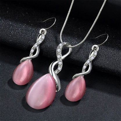 Fashion Opal Jewelry Sets For Woman Cubic zirconia Water Drop Necklace Pendant Earrings Statement Bridal Wedding Party Gift 1