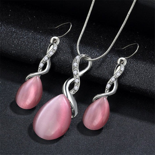 Fashion Opal Jewelry Sets For Woman Cubic zirconia Water Drop Necklace Pendant Earrings Statement Bridal Wedding Party Gift 1