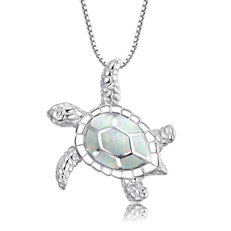 Fashion silver filled blue opal sea turtle pendant necklace for women female Animal wedding ocean beach jewelry gift 16872220