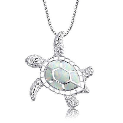 Fashion silver filled blue opal sea turtle pendant necklace for women female Animal wedding ocean beach jewelry gift 16872220