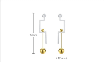 18K Gold Plated Titanium Steel Geometric Steel Ball Mixed Color Earrings - HD Wireless Product #4
