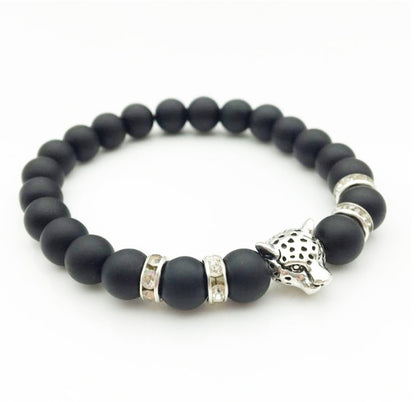 8mm Natural Stone Lava Stone Bead Bracelet For Men Leopard Head Leopard Pendant Charm Bracelet Handmade Jewelry - HD Wireless Product #14