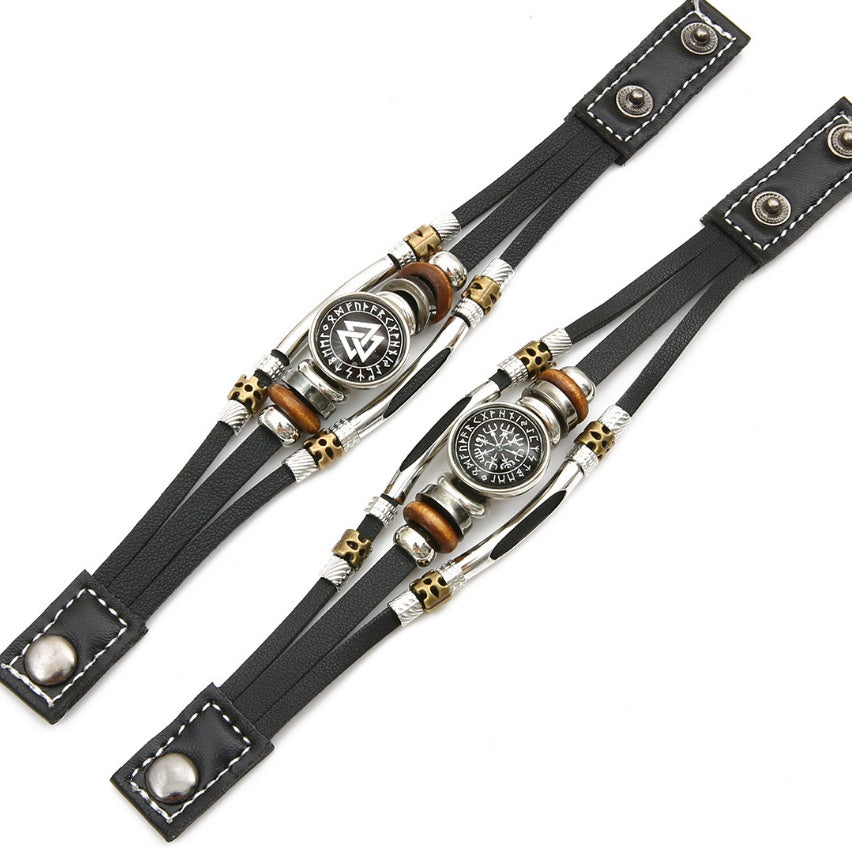 Viking Pirate Compass Pattern Leather Bracelet 16d779e5 9ec1 4476 b9b5 c4d9dff25002